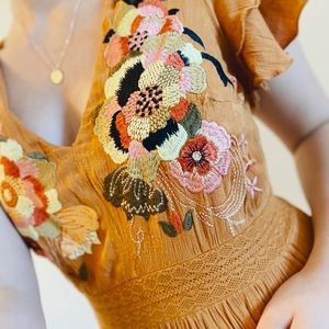 Anthropologie Maeve Embroidered Maxi Dress